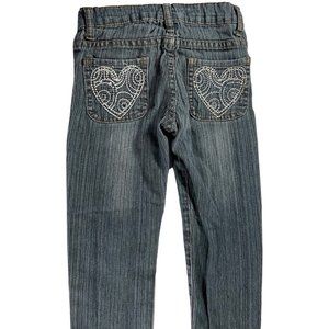 Medium Wash Pinstripe Jean w/ Metallic Embroidery & Heart Details